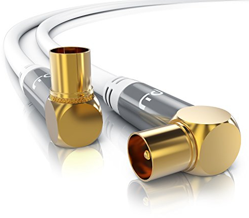 CSL 7,5m Antennenkabel 8k 4k HDTV 135dB 75 Ohm 90 Grad gewinkelt - Premium Antennenkabel- FullHD 4k UHD - Stecker 90 Grad zu Kupplung 90 Grad - DVB-T DVB-T2 DVB-C DVB-S DVB-S2 DAB DAB