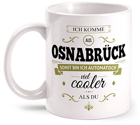 Fashionalarm Tasse Ich komme aus Osnabrück - beidseitig bedruckt mit coolem Spruch | Geschenk Idee für Osnabrücker Männer & Frauen, Farbe:weiß