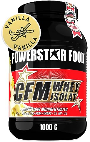 Powerstar 100% CFM WHEY ISOLAT 1000 g | 96,5% Protein i.Tr. | Iso Whey Protein-Pulver zum Muskelaufbau | Deutsche Herstellung | Hochdosiertes Eiweiß-Pulver aus Weidemilch | 100% löslich | Vanilla