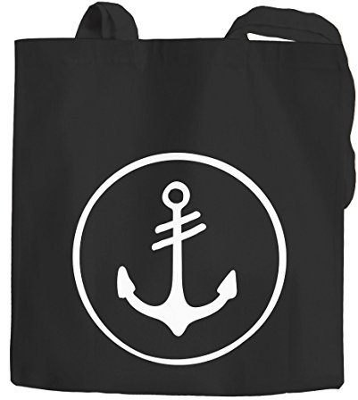Maritime Einkaufstüte Baumwoll-Tasche Jutebeutel Anker Round Moonworks® schwarz 2 lange Henkel