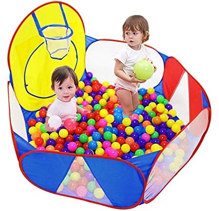 Eocolz Grand bac à balles pour Enfants - Tente Pop-up pour Enfants - Maison de Jeu - Parc à Ramper avec Panier de Basket-Ball et Sac de Rangement à Fermeture éclair - 120 cm (Bleu)
