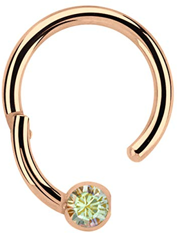 Modern Nature Piercing-Schmuck Lippenpiercing 316l Stahl Ring BCR Rosegold, Clicker 1,2 x 8 mm mit 3 mm Steinplatte in multiklar
