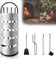 HENGMEI Lot de 5 accessoires de cheminée en acier inoxydable avec support, balai, pince, tisonnier, pelle à cendres pour poêle à bois, argenté