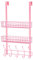 MILIJIA Coat Rack, Over The Door Hanger with Mesh Basket, Detachable Storage Shelf for Towels, Hats, Handbags, Coats (Pink-2 Layer)