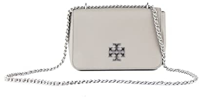 Tory Burch Damen 60404 Umhängetasche aus Britten Leder, verstellbar, French Grey/Silver, grau, Small