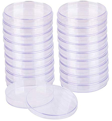 20 Piezas Placas de Petri, Placas Petri de Tejido Celular Laboratorio, con tapa,Bandeja de cultivo bacteriano,Plastico Placas de Petri esterilizadas, Placas de Petri de Celular Transparente