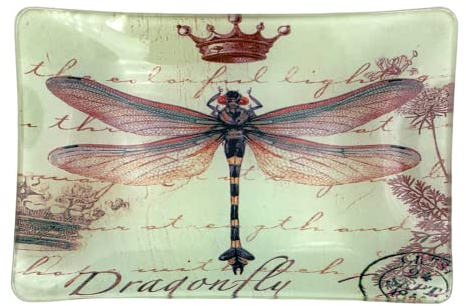Value Arts Schmuckschale Libelle mit Krone und Stempel rechteckig Glas Ca