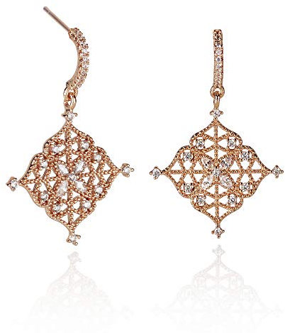 namana Orecchini Pendenti Oro Rosa con Dettagli in Filigrana per Donna e Ragazza, Eleganti Orecchini Pendenti con Pietre Zirconi, Orecchini Oro Rosa Donna con Confezione Regalo