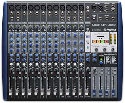 PreSonus StudioLive AR16c Analog Mixer, Hybrid Digital,18-Channel, USB-C Compatible Audio Interface/Stereo SD Recorder With Recording Software Bundle