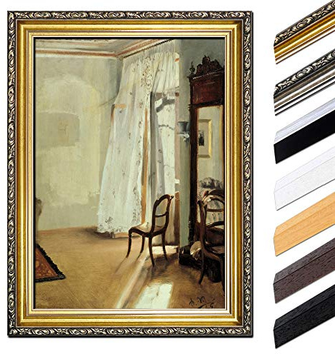 Bilderdepot24 Bild mit Rahmen - Adolph von Menzel Das Balkonzimmer 40x50 cm - Gerahmtes Leinwandbild Alte Meister - Antiker Rahmen Gold Barock, Klassisch