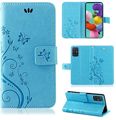 Hülle Kompatibel mit Samsung Galaxy A51 | Klapphülle Schutzhülle mit Kartenfächer Kompatibel für Galaxy A51 | Magnetverschluss Klapphülle | Blau