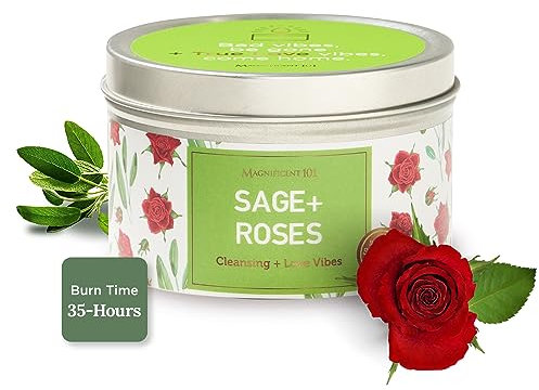 MAGNIFICENT 101 Bougie d'aromathérapie Sage + Roses pour Le Nettoyage de l'énergie de la Maison, bannit la Purification de l'énergie négative I et la guérison des Chakras