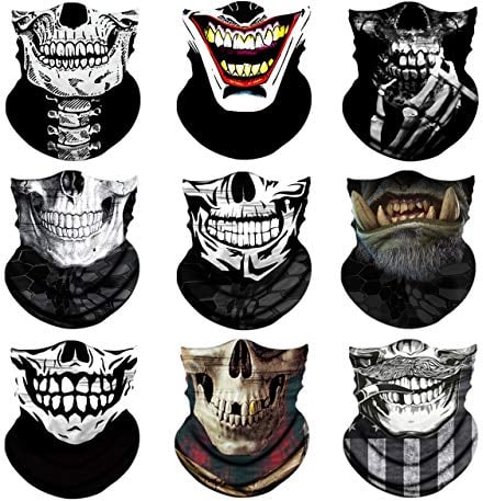 CHIC DIARY 9 Stück Funktionstücher Totenkopf Gesichtsmaske Atmungsaktiv Gesichtstuch Motorrad Maske Sturmmaske Halstuch Bandana
