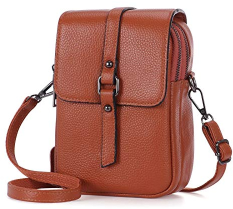 Damen Handytasche mit Riemen Echtes Leder Crossbody Handy Umhängetasche
