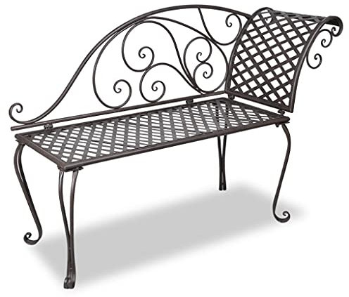 CHAHO Garten-Chaiselongue,Gartenbank Parkbank Eisenbank Gartenmöbel Stahlrahmen, Ruhebank mit Rückenlehnen, Sitzbank aus Gusseisen, Metallbank (Bronze) 128 cm Stahl Antik Braun