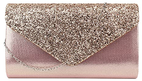 MEGAUK Pochette élégante à paillettes pour femme - Sac à main brillant - Sac à main avec strass - Avec chaîne - Pour mariage, bal de fin d'année, fête, 06274 rose, 24*5*14cm