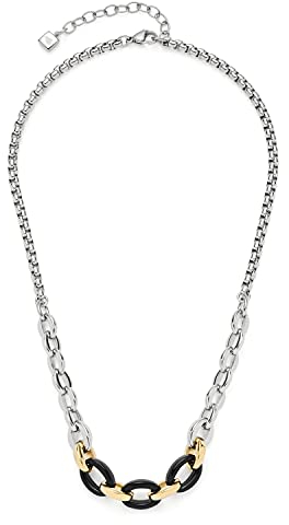 Leonardo Coccola Halskette aus Edelstahl 1 Stück, silberfarbenes Chunky Collier mit Gold-und schwarz plattierten Gliedern Bicolor, Damenschmuck, 021563