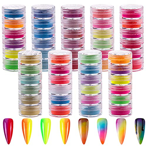 Duufin 54 Stück Pigment Nagel Pulver Neon Nagelpulver Iridescent Pigment Nagelpulver Glitter Leuchtendes Nagelpuder für Nail Art, Körper und Kunsthandwerk