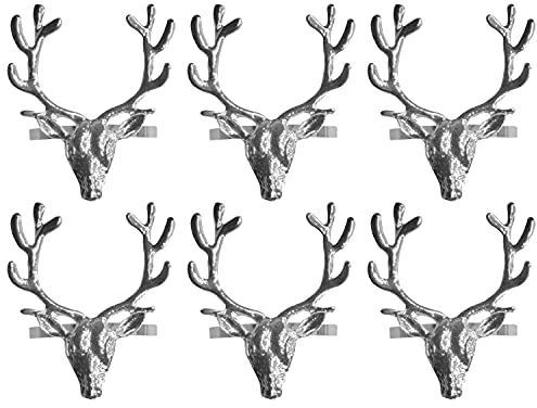 Harvey & Mason Set of 6 Stag Head Napkin Rings Silver Christmas Tableware Decoration Festive Xmas Party