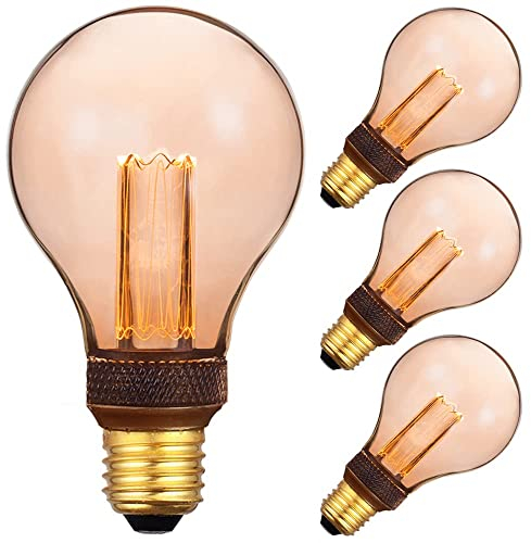 Vintage Edison LED E27 Glühbirne, Retro Stil zur Stimmungsbeleuchtung E27 A60 Edison Glühbirne, 2W 230V 65LM 1800K extra warmweiß flimmerfrei nicht dimmbar, 4 Stück