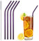 LSC Lot de 4 pailles réutilisables en acier inoxydable avec brosse de nettoyage, sans plastique, sans BPA, pour toutes les boissons, cocktails, milkshakes,Pailles droites et flexibles,Violet