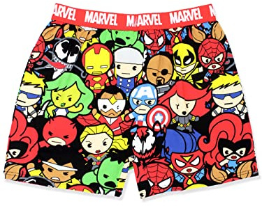 Marvel Kawaii Avengers Superheroes Men's Boxer Lounge Shorts (Red, X-Large)
