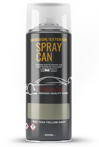 Xtremeauto Spray Paint Finish For Indoor And Outdoor Use Garden Cars Home Kitchen Bathroom Furniture Art Craft Bikes Radiators Metal Wood Plastic Glass UPVC Stone PVC RAL 7034 Yellow grey