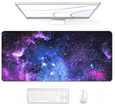 Auhoahsil Großes Mauspad, XXL-Gaming-Mauspad, Schreibtischunterlage für Schreibtisch, Dickes Gummi, groß/lang, genähte Kanten, ganzflächig, Laptop/Computer, erweitert 80 x 30 cm, Amazing Galaxy