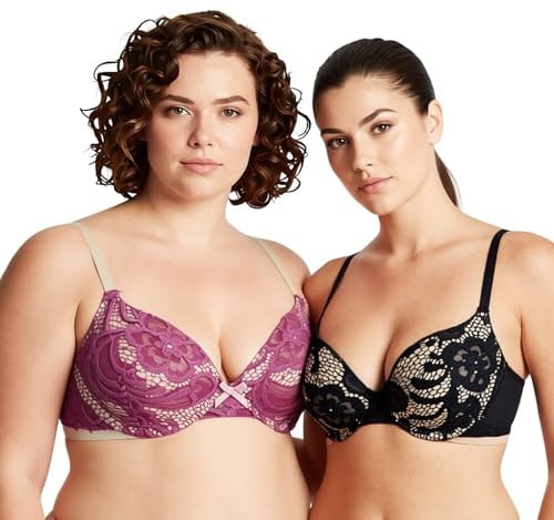 Curve Muse Soutien-Gorge Push-up Ajoute 1 Bonnet-x2-Noir,Rose-95F