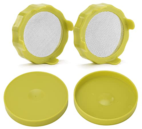 Sempoda 4 Stück KunststoffKeimdeckel, SprossenDeckel mit EdelstahlBildschirm, KeimSet für Einmachgläser, SprossenMaker mit StänderWasserschale zum Anbau von Bohnensprossen, BrokkoliSamen,