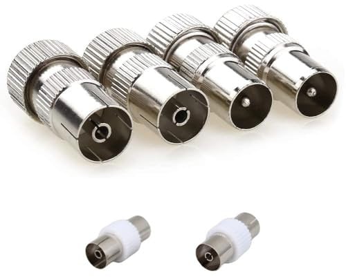 Mugetech 6 PCS TV Aerial Coaxial, 2 X Female & 2 X Male TV Aerial Coaxial Cable Connectors Adaptor,2 X Female to Female TV Aerial Coaxial Coupler