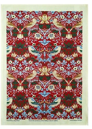 WILLIAM MORRIS Strawberry Thief Red Cotton Tea Towel