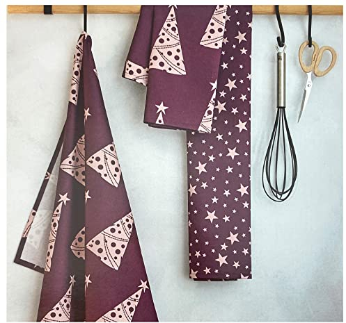 heimtexland ® Geschirrtücher 3er Set 50x70 Trockentücher 100% Baumwolle Küchenhandtücher Weihnachten Typ834 Beere-Rosa