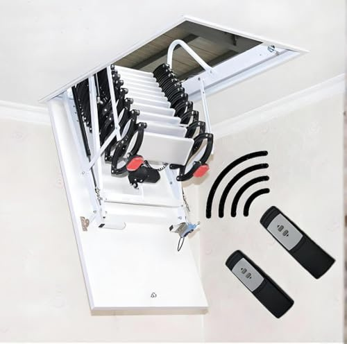 Scala elettrica per mansarda con corrimano, telecomando a soffitto, pieghevole, telescopica, personalizzabile (dimensioni del foro: 80 x 120 cm, altezza: 3,5 m)