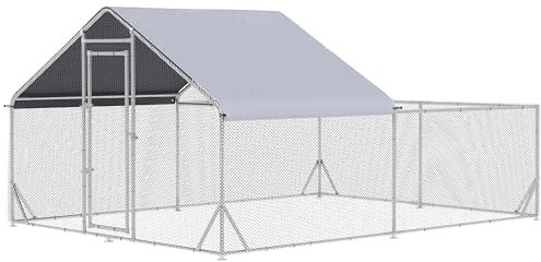PawHut Freilaufgehege Hühnerstall Zwinger Voliere Außenbereich 12 m² - Gitterpark ABM. 4L x 3l x 2H m - überdachter Bereich - verzinkter Stahl
