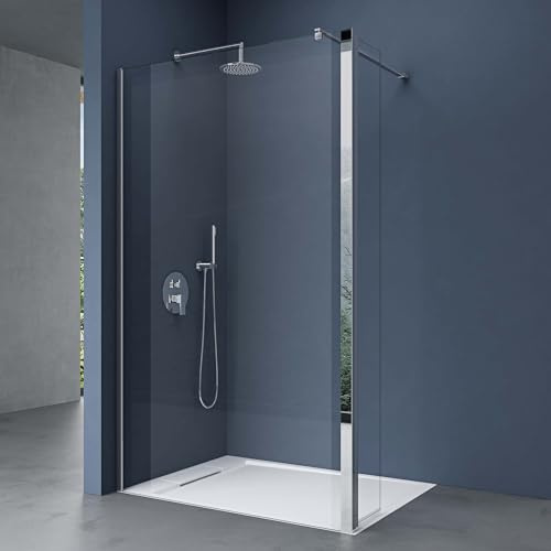 doporro Duschwand 100x200cm Walk-In mit 30cm Nebenteil, 8mm Duschabtrennung Bremen mit rechteckigem Stabilisator, aus Echtglas ESG-Sicherheitsglas Klarglas inkl. Nanobeschichtung