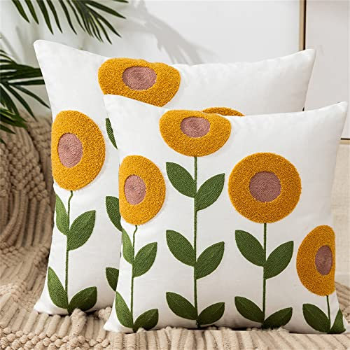 ACCZ Blumen Kissenbezüge 2er Set Kissenbezug 45x45 Kissenbezüge Blumen Blätter Jacquard Dekorative Kissenhülle für Sofa Couch Wohnzimmer Draussen