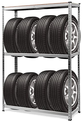 COSTWAY 3-Tier Tyre Rack Shelving, 8 Tyres Height Adjustable Wheel Storage Racking with Non-Slip Foot Pads, Heavy Duty Tire Shelf Stand for Garage Warehouse Workshop, Load Capacity 795kg