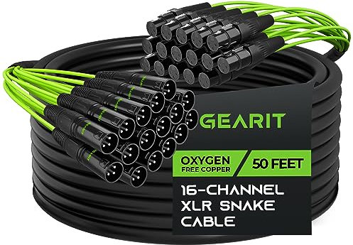 GEARit 16-Channel XLR Snake Cable (50 ft) - 100% Oxygen-Free Copper Snake Wire, Channel Labels, Metal XLR Connectors for Pro Audio - 50 Feet