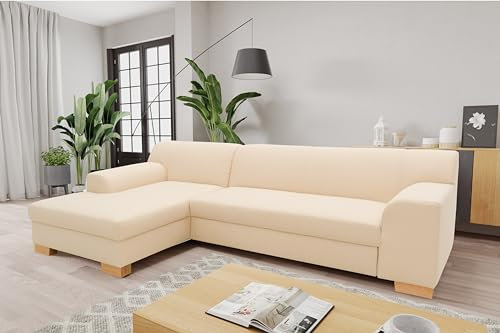 DOMO. collection Ecksofa Tinos, kleines Schlafsofa in L-Form, Eckcouch mit Schlaffunktion, Sofa, Couch, Polsterecke, 273 x 157 x 74 cm (BxTxH), beige
