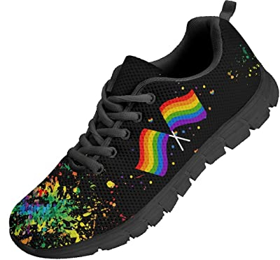 Kuiaobaty Damen Herren Sneaker Leichte Sportschuhe, Hundepfoten, Tribal Streifen, Totenkopf, bequeme Arbeitssneaker, niedriger Schnitt, Lgbt Pride Regenbogen-Flagge, 45.5 EU