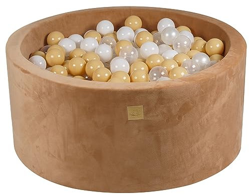 MEOWBABY Piscine à Balles pour Bébé - Rond 90x40cm Fosses a Boules pour Enfants avec 300 Balle, Caramel
