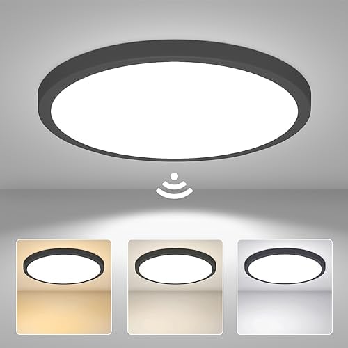 Yafido 30CM LED Motion Sensor Ceiling Light Indoor, 28W Round Porch Lights, IP56 Waterproof, Hallway Roof Stairway, 3000K 4000K 6500K, 240V, Black