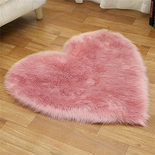 Tomifine Faux Tapis Laine Forme De Coeur Tapis Imitation Toison Moquette Fluffy Soft Longhair Décoratif Coussin de Chaise Canapé Natte (30 x 40 cm,Rose Clair)