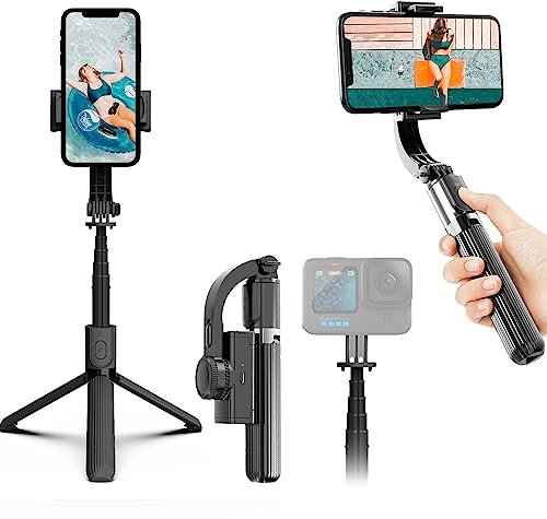 Fisherfans Gimbal Stabilizer for Smartphone,Selfie Stick Tripod with Remote Control Auto Balance 360° Rotation 1-Axis Phone Gimbal for Group Selfies Live Streaming Video Recording