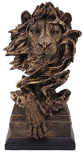 Löwenkopf-Statue, Kunstharz Lebendige Lebensechte Künstlerische Harz-Löwen-Statue Tierkopf-Statue Schreibtischschrank, Ornamente für Zuhause, Büro, Dekoration, Geschenk(30X15X13cm)