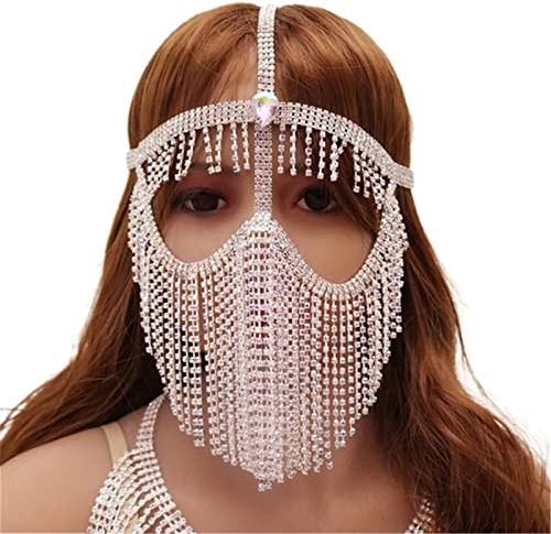 Gesichtskette Punk Party Maske Legierungskette Kopfbedeckung for Nachtclub Tanzparty Haarschmuck für Frauen und Mädchen (Farbe : Silver, Size : One Size)