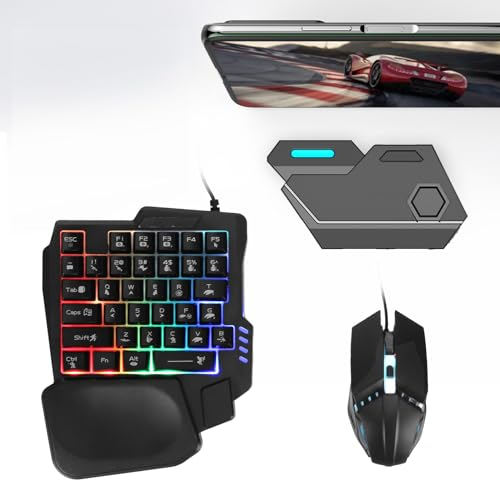 Halbhand-Gaming-Tastatur und -Maus-Kombination, 4-in-1-Kombipaket, Bluetooth 5.0-Konverter-Adapter für K13-Tastatur und G4-Maus, mit Telefonständer, für FPS-Handheld-Spiele