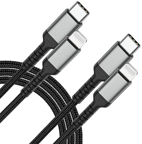 USB C auf Lightning Kabel 1M+2M, Geflochten Typ C Lightning Ladekabel PD Power Delivery Schnellladekabel Kompatibel für Apple iPhone14 13 12 11 Pro Max Xs 8 7 6 Plus SE(Schwarz)