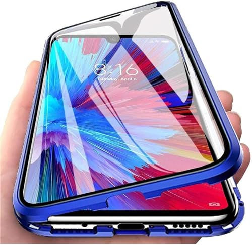 MEIQIBAO Funda para Huawei P60 Art 360 Grados, Funda con Protector de Pantalla de Cristal blindado y protección de cámara, Marco metálico magnético a Prueba de Golpes, Color Azul